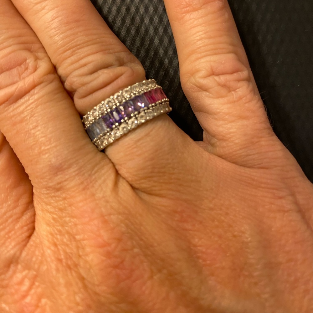 Somewhere over the rainbow 🌈 ring! Fun, rainbow eternity, CZ, and Sterling band
